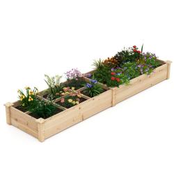 Jardini&egrave;re sur&eacute;lev&eacute;e 2 bacs 228 x 62 x 25 cm pour culture de l&eacute;gumes et fleurs style naturel en boi