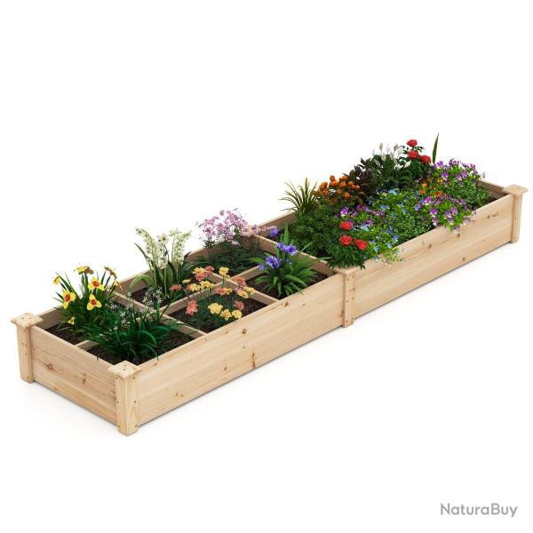 Jardini�re sur�lev�e 2 bacs 228 x 62 x 25 cm pour culture de l�gumes et fleurs style naturel en boi