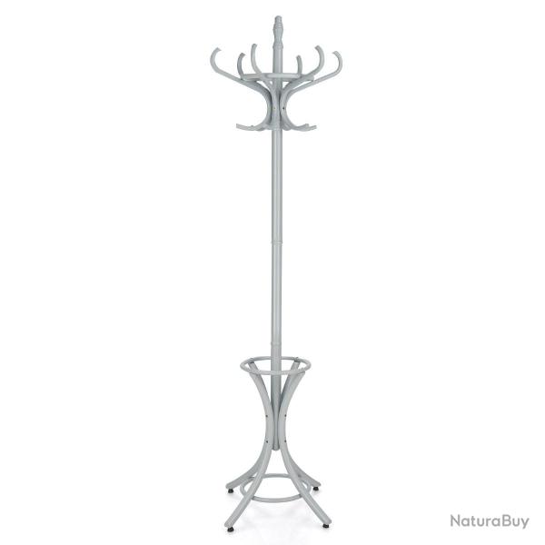 Porte manteau sur pieds avec 12 crochets 51 x 51 x 184 cm design contemporain pour hall en bois gri