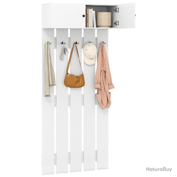 Porte-manteau mural 90 x 33 x 210 cm 5 crochets m�talliques designs pratiques en bois blanc 20_0018