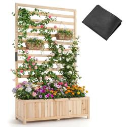 Jardini&egrave;re sur&eacute;lev&eacute;e en bois pour plantes grimpantes 90 x 34 x 150 cm avec treillis d&eacute;coratif et do