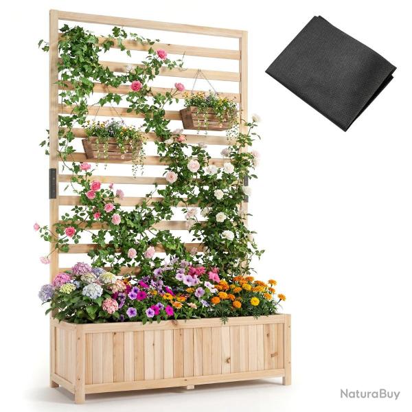 Jardini�re sur�lev�e en bois pour plantes grimpantes 90 x 34 x 150 cm avec treillis d�coratif et do