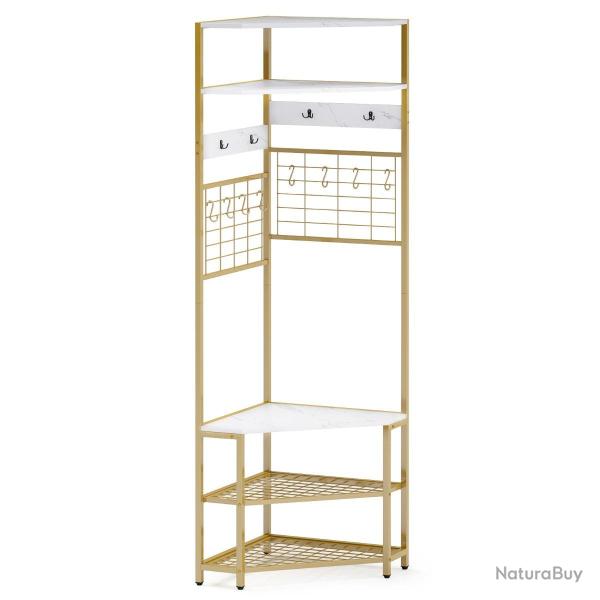 Porte-manteau d'angle � 5 niveaux 52 x 52 x 183 cm avec banc de rangement pour chaussures style ind