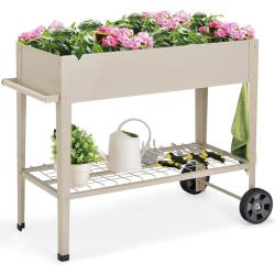 Jardini&egrave;re sur&eacute;lev&eacute;e 95 x 40 x 80 cm avec &eacute;tag&egrave;re de rangement haut espace 65L en m&eacute;tal blanc 20_00