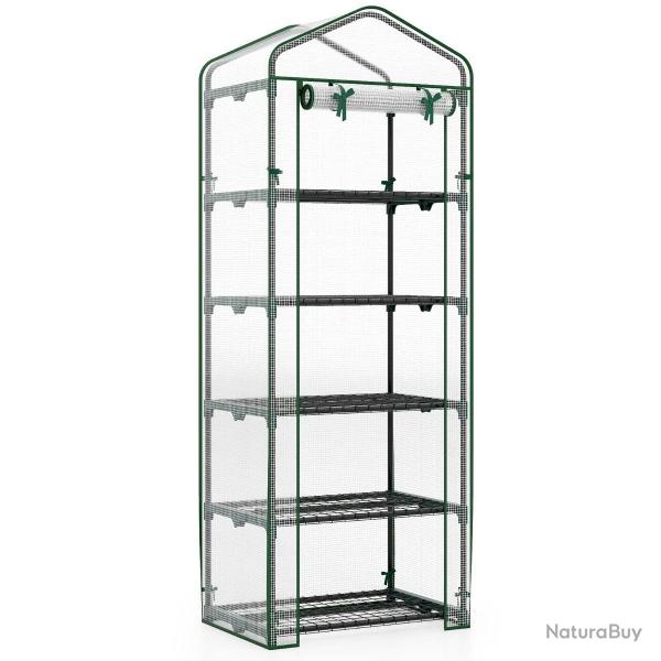 Mini serre portable 69 x 48 x 190 cm 5 �tag�res en m�tal design pratique en PE blanc 20_0018984