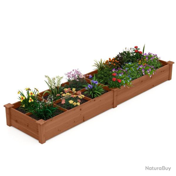 Jardini�re sur�lev�e en bois 228 x 62 x 25 cm avec 2 bacs s�parateurs pour culture l�gumes fleurs e
