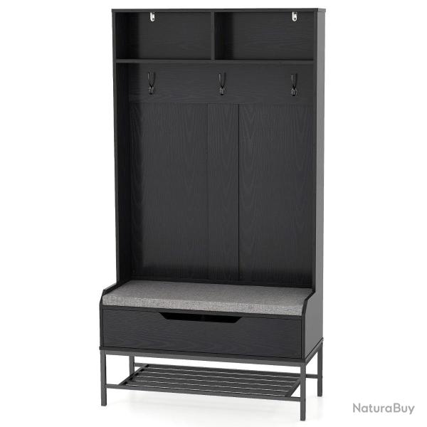 Porte-manteau 4 en 1 avec banc et rangement 90 x 38,5 x 170 cm confort optimal finition moderne en