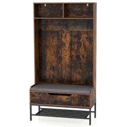 Porte-manteau 4 en 1 avec banc de rangement 90 x 38,5 x 170 cm confort optimal ambiance cosy en boi