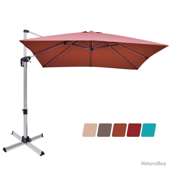 Parasol en porte-�-faux 300 x 300 cm rotation 360� inclinaison r�glable style contemporain en polye