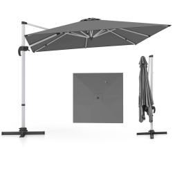 Parasol d&eacute;port&eacute; carr&eacute; 300 x 300 cm rotation 360&deg; inclinaison r&eacute;glable design contemporain en polyes