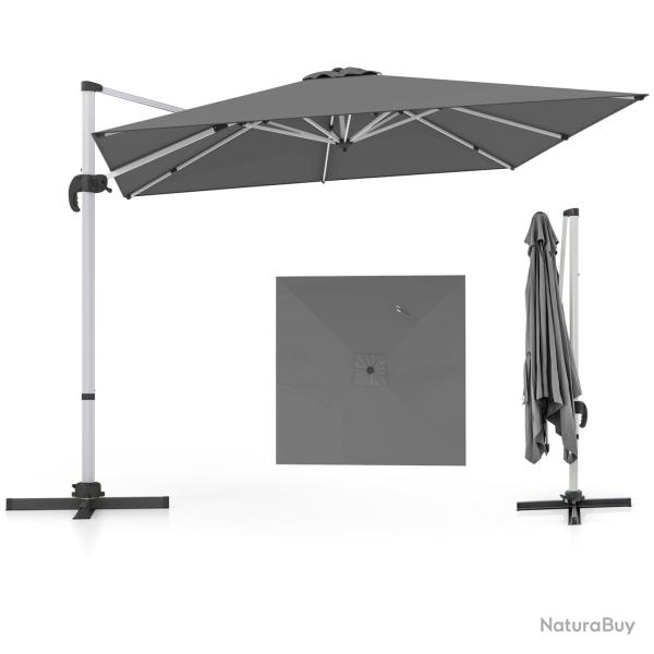 Parasol d�port� carr� 300 x 300 cm rotation 360� inclinaison r�glable design contemporain en polyes