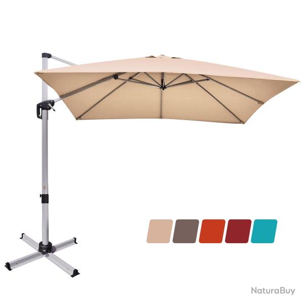 Parasol d�port� carr� 295 x 295 x 272 cm grande ombre rotatif 360� manivelle en aluminium beige 20_