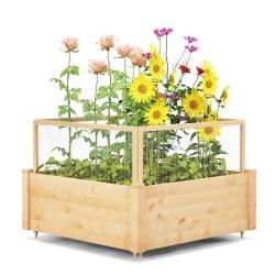 Jardini&egrave;re en bois potager ext&eacute;rieur 107 x 107 x 80 cm prot&eacute;geant vos plantes avec &eacute;tag&egrave;re et cl&ocirc;tu