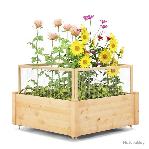 Jardini�re en bois potager ext�rieur 107 x 107 x 80 cm prot�geant vos plantes avec �tag�re et cl�tu