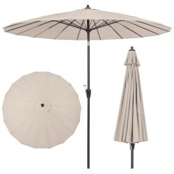 Parasol de terrasse rond 265 x 250 cm inclinaison facile capacit&eacute; anti-uv moderne en polyester beig