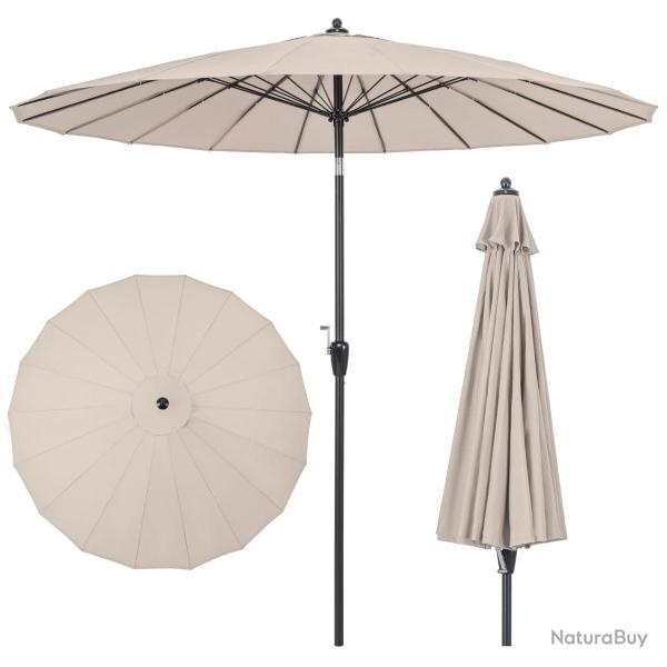 Parasol de terrasse rond 265 x 250 cm inclinaison facile capacit� anti-uv moderne en polyester beig