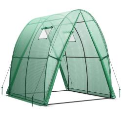 Serre tunnel 181 x 181 x 200 cm avec 2 portes zipp&eacute;es et 2 fen&ecirc;tres moustiquaires en vert PE 20_001