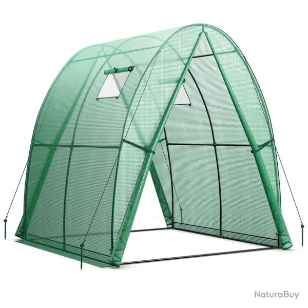 Serre tunnel 181 x 181 x 200 cm avec 2 portes zipp�es et 2 fen�tres moustiquaires en vert PE 20_001