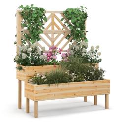 Jardini&egrave;re sur&eacute;lev&eacute;e 2 niveaux 109 x 62 x 135 cm avec treillis de soutien et drainage design nature
