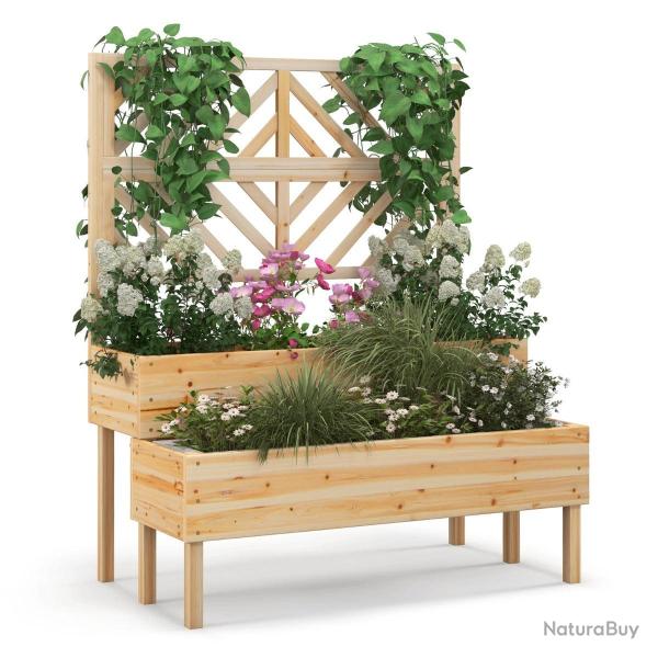 Jardini�re sur�lev�e 2 niveaux 109 x 62 x 135 cm avec treillis de soutien et drainage design nature