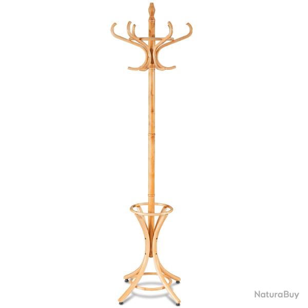 Porte manteau sur pieds 51 x 51 x 184 cm avec 12 crochets robustes design contemporain en bois natu