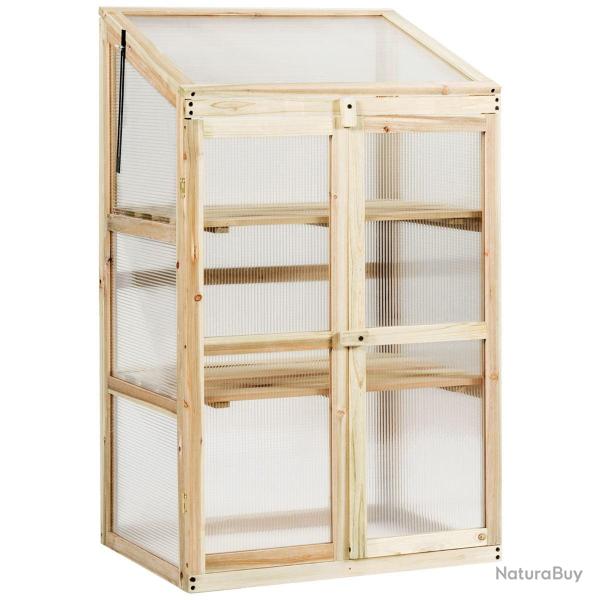 Mini serre de jardin 60 x 45 x 100 cm avec �tag�res � 3 niveaux design �pur� en sapin nature 20_001