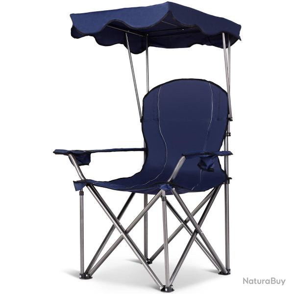 Chaise de camping avec auvent pliable 96,5 x 67,5 x 130 cm confort optimal design moderne en PVC bl