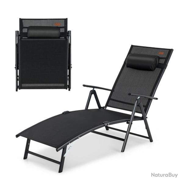 Chaise longue pliante 142 x 61 x 103 cm dossier r�glable 7 positions design ergonomique en m�tal no