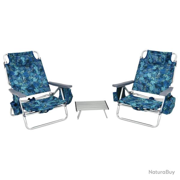 Lot de 2 chaises de camping plage pliantes 60/101 x 68 x 29/84 cm dossier r�glable en PVC imperm�ab