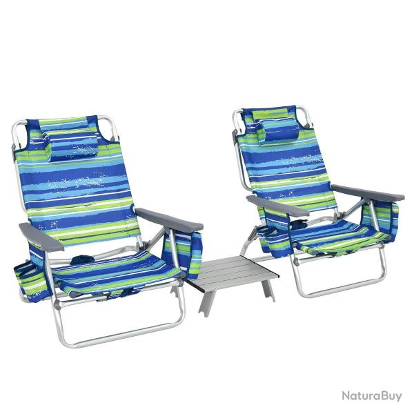 Lot de 2 chaises pliantes de camping dimensions 60/101 x 68 x 29/84 cm confort assise ergonomique c