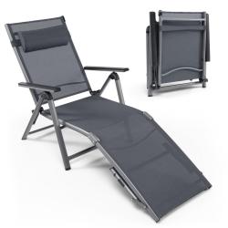 Chaise longue d'ext&eacute;rieur pliable 180 x 67 x 69,5 cm 8 positions r&eacute;glables design moderne en alumin