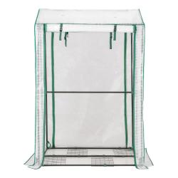 Serre de jardin portable 100 x 81 x 150 cm avec 4 grilles et acc&egrave;s facile en plastique PE blanc 20_