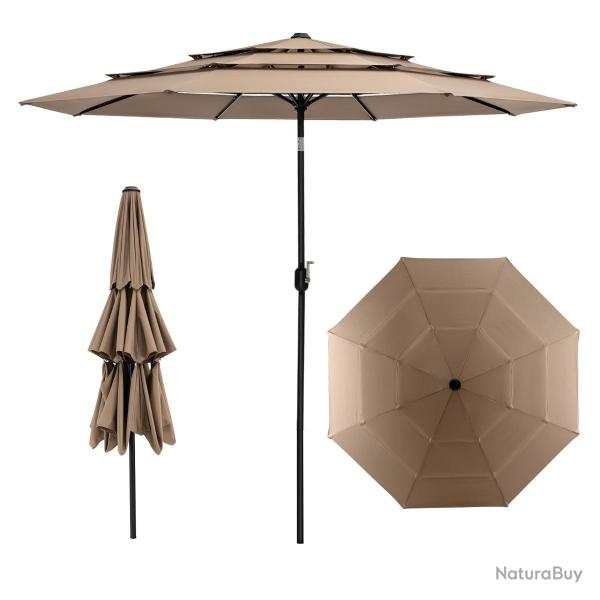 Parasol de terrasse 306 x 306 x 252 cm double ventilation inclinaison pratique design caf� en polye