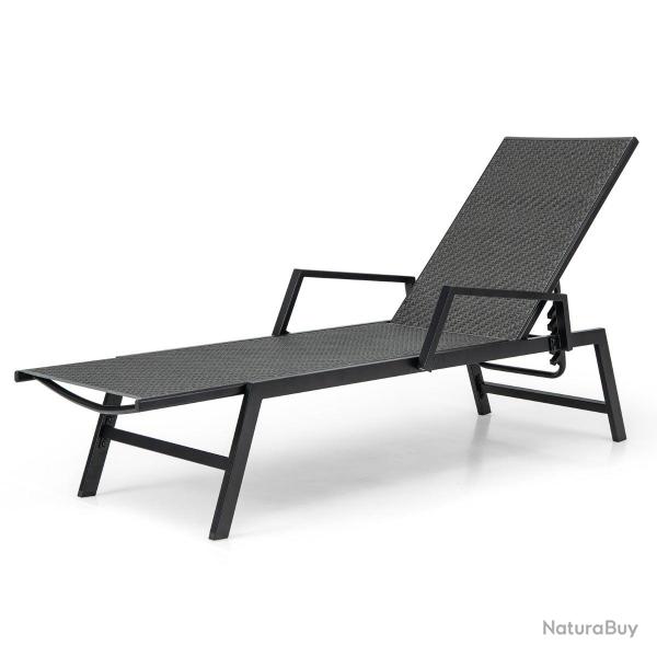 Chaise longue inclinable 167-193 x 59 x 33-93 cm confort optimal 5 positions moderne en rotin pe ma