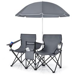 Chaise de camping pliante 161 x 55 x 85 cm avec parapluie amovible r&eacute;sistance 113kg moderne en PVC