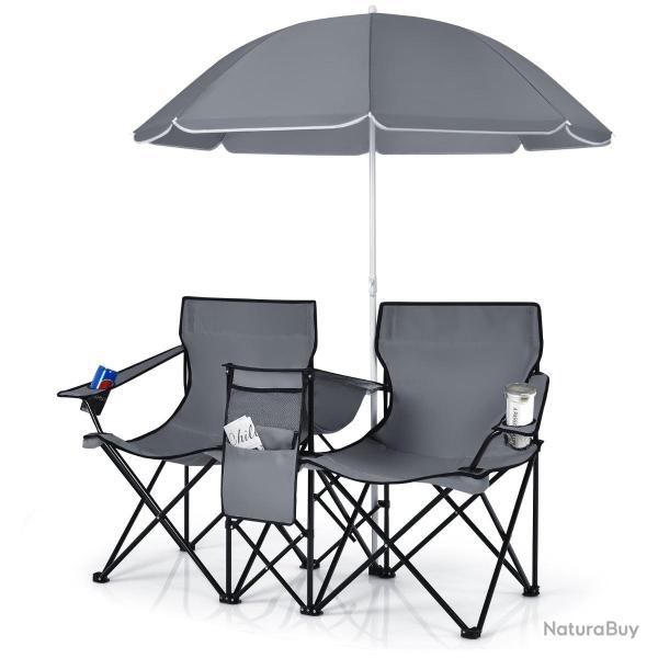 Chaise de camping pliante 161 x 55 x 85 cm avec parapluie amovible r�sistance 113kg moderne en PVC