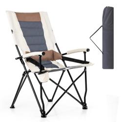 Chaise de camping pliante 63 x 72 x 102 cm confort ergonomique design pliable en m&eacute;tal marron+beige