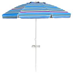 Parasol de plage inclinable 2,2 m avec porte-gobelet et protection solaire design moderne en polyes