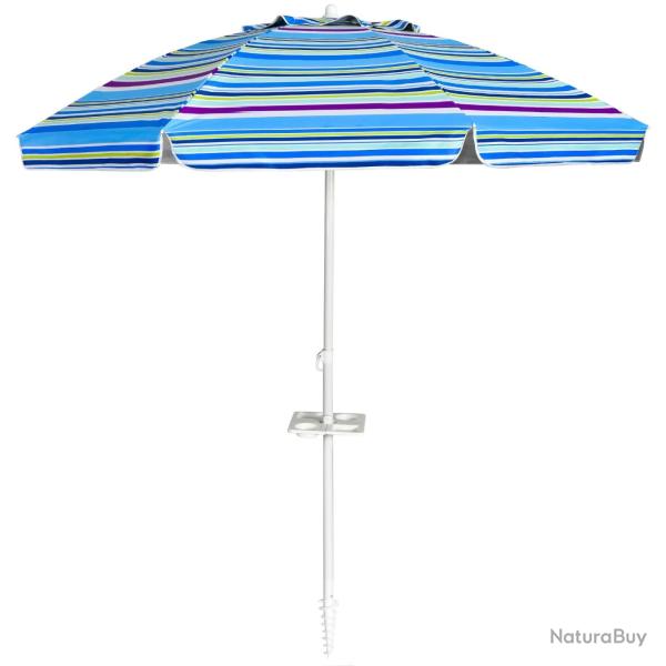 Parasol de plage inclinable 2,2 m avec porte-gobelet et protection solaire design moderne en polyes