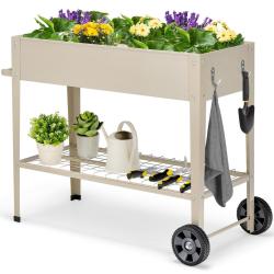 Jardini&egrave;re sur&eacute;lev&eacute;e en m&eacute;tal avec roulettes et &eacute;tag&egrave;re 95 x 40 x 80 cm pratique pour jardinage en