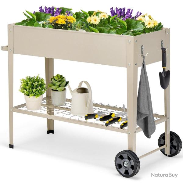 Jardini�re sur�lev�e en m�tal avec roulettes et �tag�re 95 x 40 x 80 cm pratique pour jardinage en