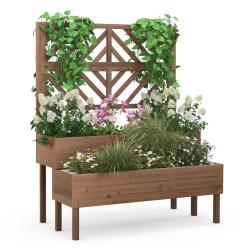 Jardini&egrave;re sur&eacute;lev&eacute;e 2 niveaux 109 x 62 x 135 cm avec treillis pour plante grimpante design en bois