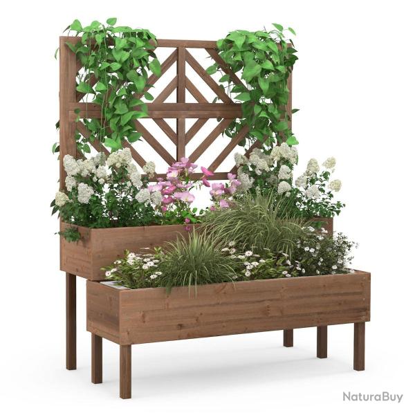Jardini�re sur�lev�e 2 niveaux 109 x 62 x 135 cm avec treillis pour plante grimpante design en bois