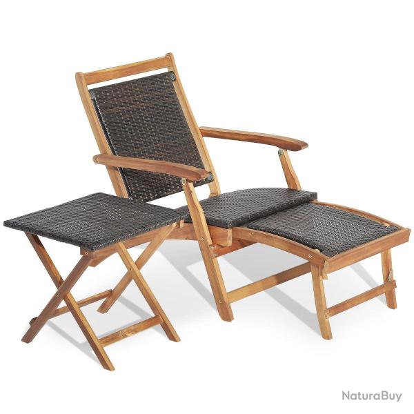 Chaise longue de jardin avec repose-pied r�tractable et table d'appoint pliable 135 x 61 x 81 cm de