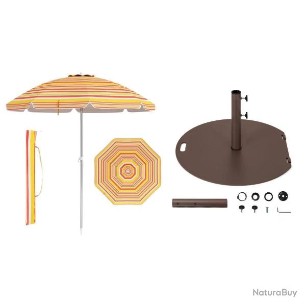 Parasol de plage 178 x 206 cm inclinable avec protection UV et stabilit� renforc�e en polyester rou