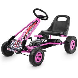 Kart &agrave; p&eacute;dales enfant 98 x 59 x 61 cm si&egrave;ges r&eacute;glables s&eacute;curit&eacute; renforc&eacute;e style cool en fer rose 20