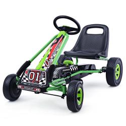 Kart &agrave; p&eacute;dales pour enfant 99 x 59 x 61 cm si&egrave;ge ajustable durable style de course en fer vert 20_0