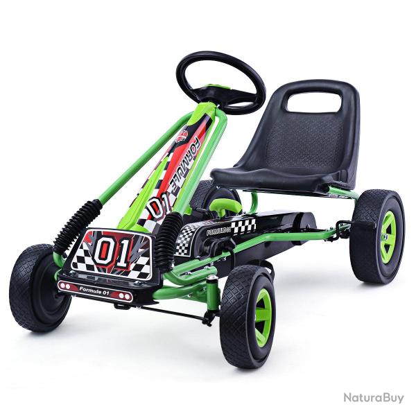Kart � p�dales pour enfant 99 x 59 x 61 cm si�ge ajustable durable style de course en fer vert 20_0