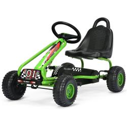 Kart &agrave; p&eacute;dales pour enfants 92 x 50 x 53 cm si&egrave;ge r&eacute;glable freins &agrave; main style r&eacute;aliste en PP vert