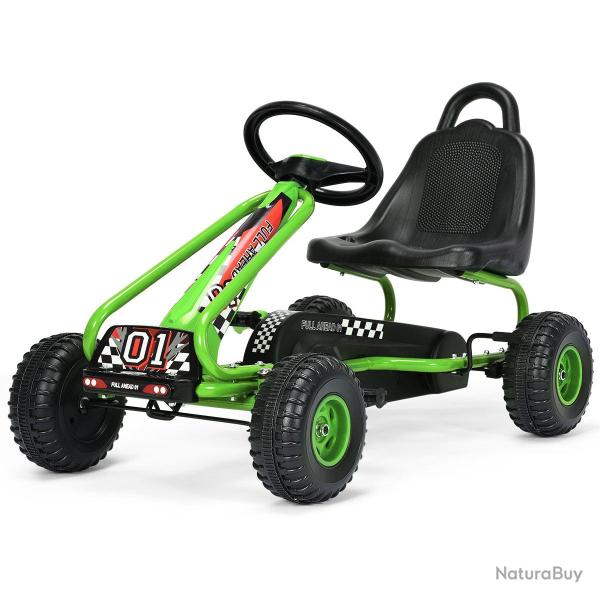 Kart � p�dales pour enfants 92 x 50 x 53 cm si�ge r�glable freins � main style r�aliste en PP vert
